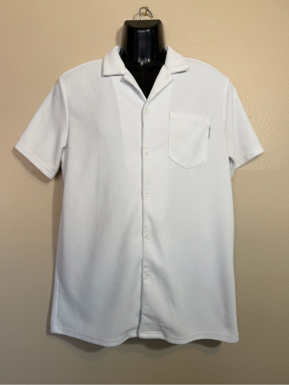 Scott James Textured Waffle Knit Camp Collar Short Sleeve Shirt Men's L